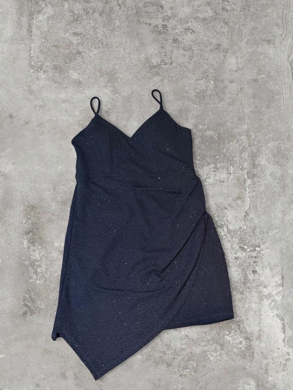 Navy Sparkle Asymmetrical Slip Dress